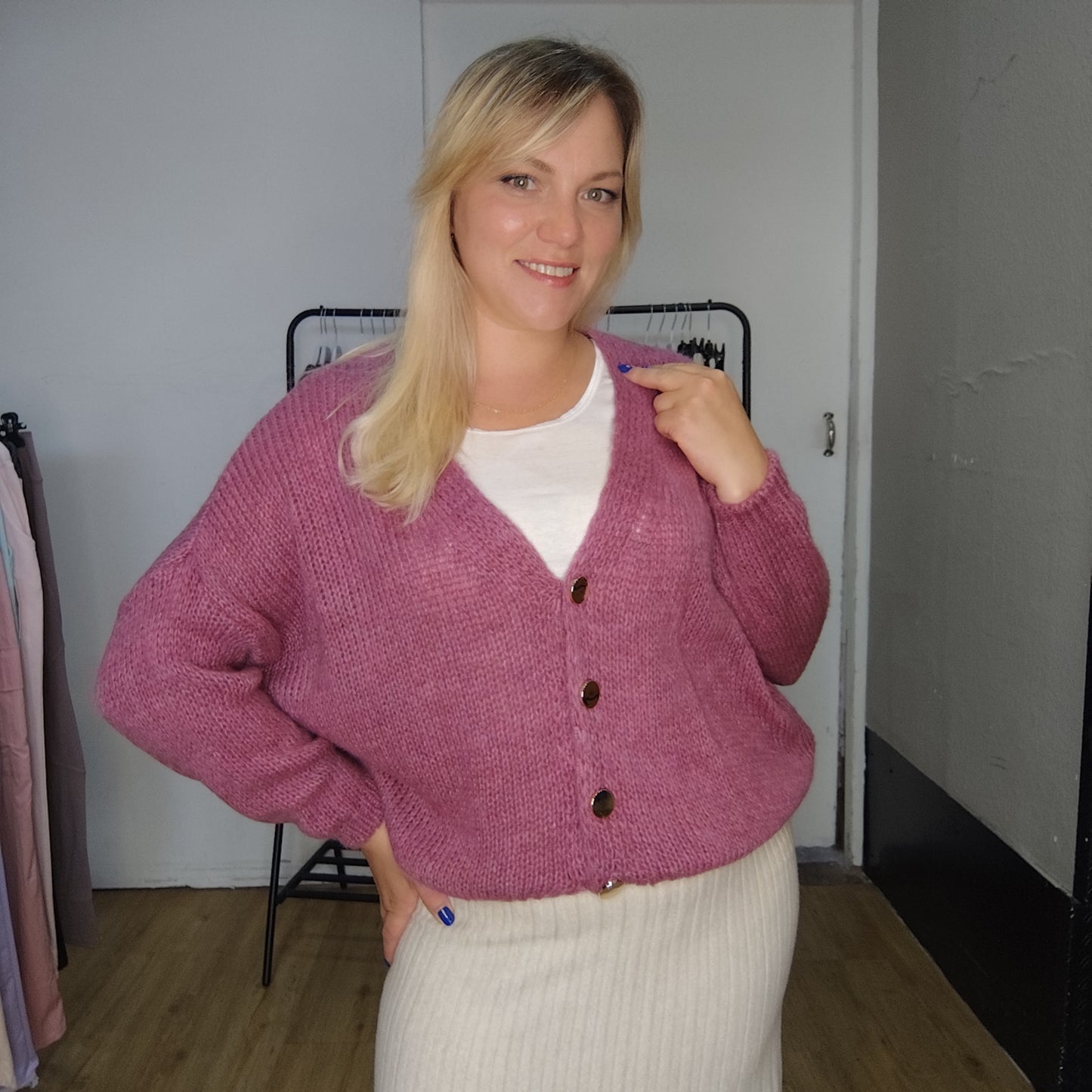 Strickjacke "Steff" in Himbeerrosa