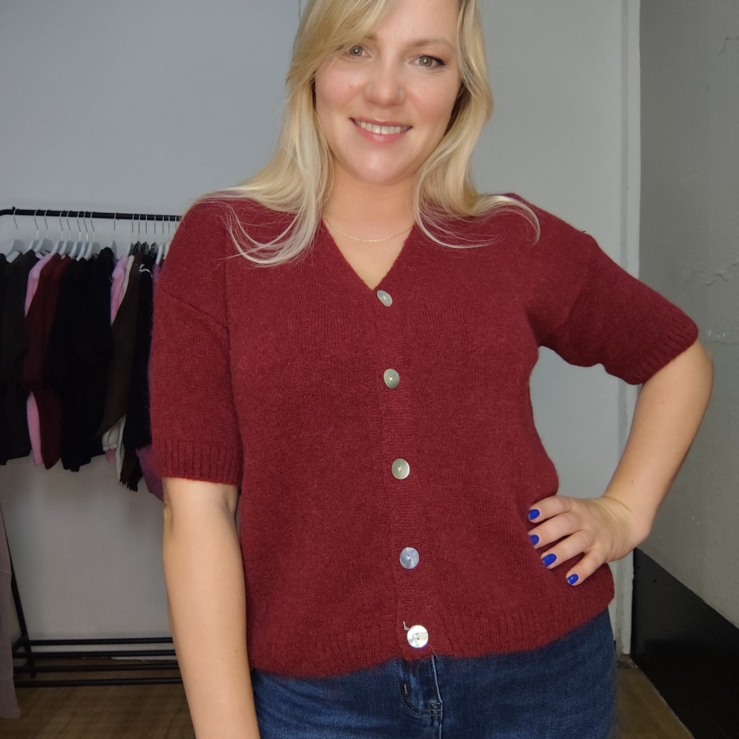 Strickjacke "Alina" in Weinrot