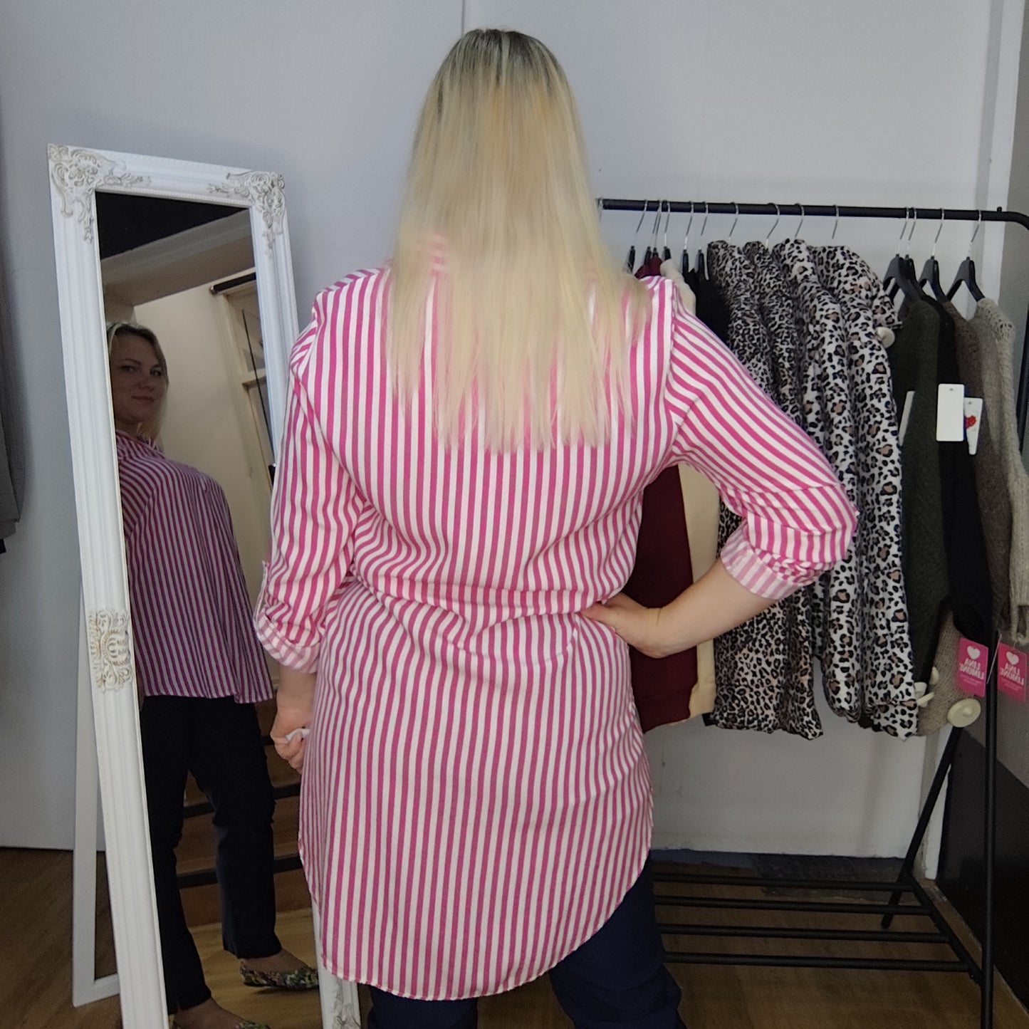 Gestreifte Longbluse "Regina" in Pink-Weiß