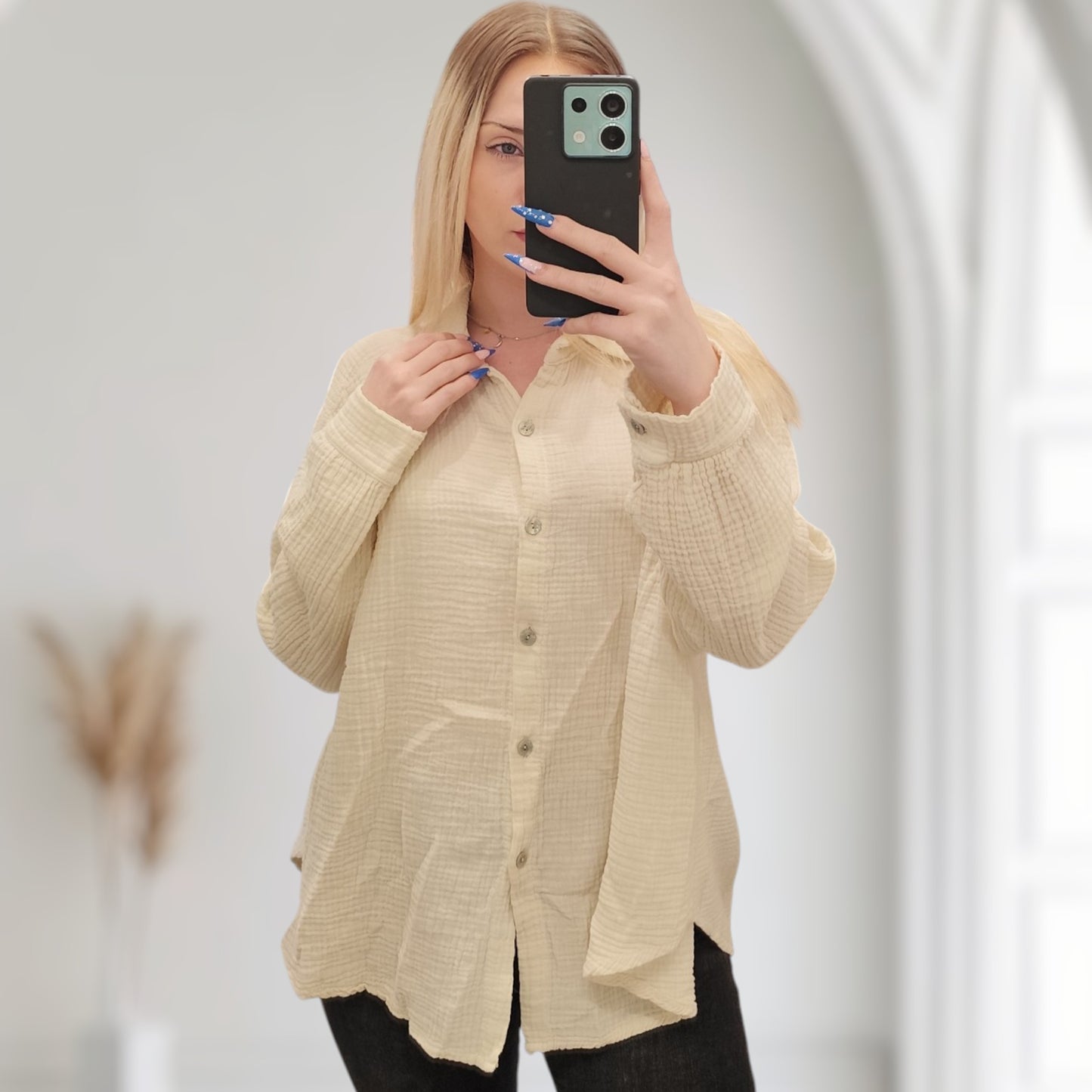 Musselin Bluse in Beige