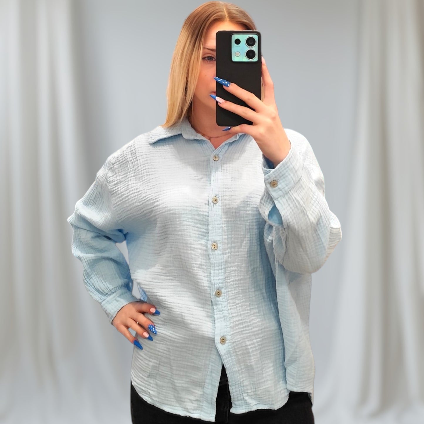 Musselin Bluse in Hellblau