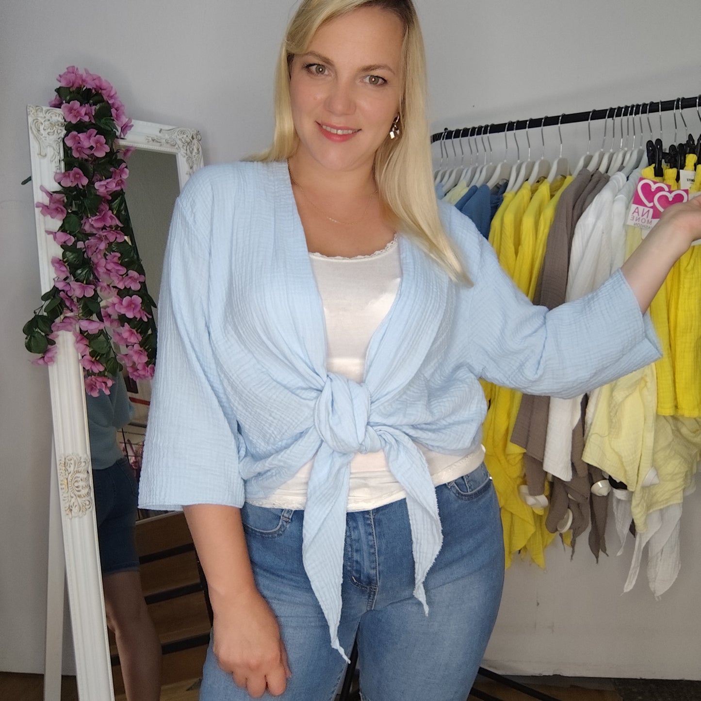 Musselin Bindejacke in Hellblau