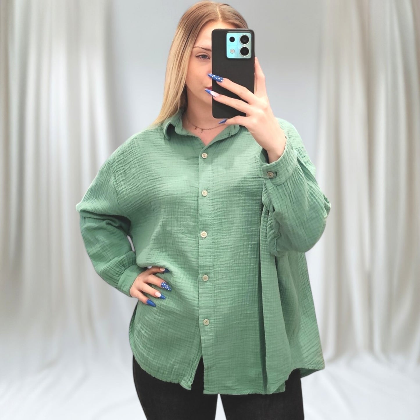 Musselin Bluse in Salbeigrün