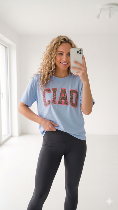 T-Shirt Ciao Neon Leo Hellblau