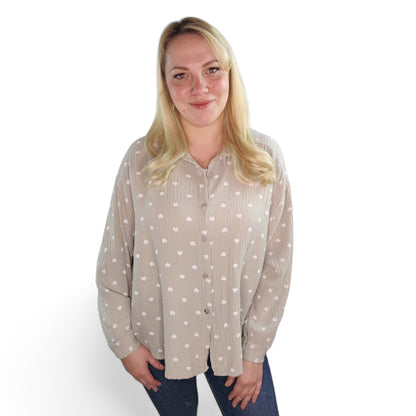 Musselin Bluse mit Herzchen in Beige