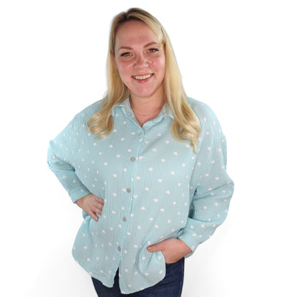 Musselin Bluse mit Herzchen in Mintgrün