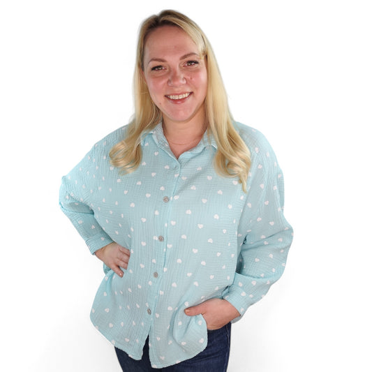 Musselin Bluse mit Herzchen, Mintgrün