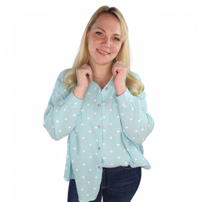 Musselin Bluse mit Herzchen in Mintgrün