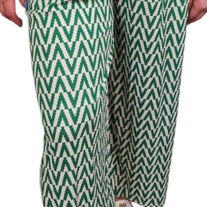 Gemusterte Wide-Leg Hose in Grün-Weiß