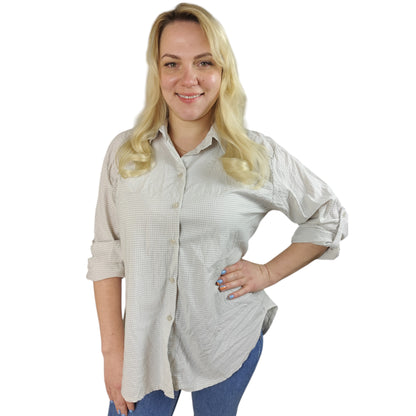 Karo-Bluse in Beige-Weiß