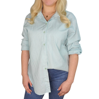Karo-Bluse in Türkis-Weiß