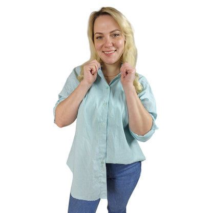 Karo-Bluse in Türkis-Weiß