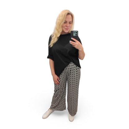 Gemusterte Wide-Leg Hose in Schwarz-Weiß