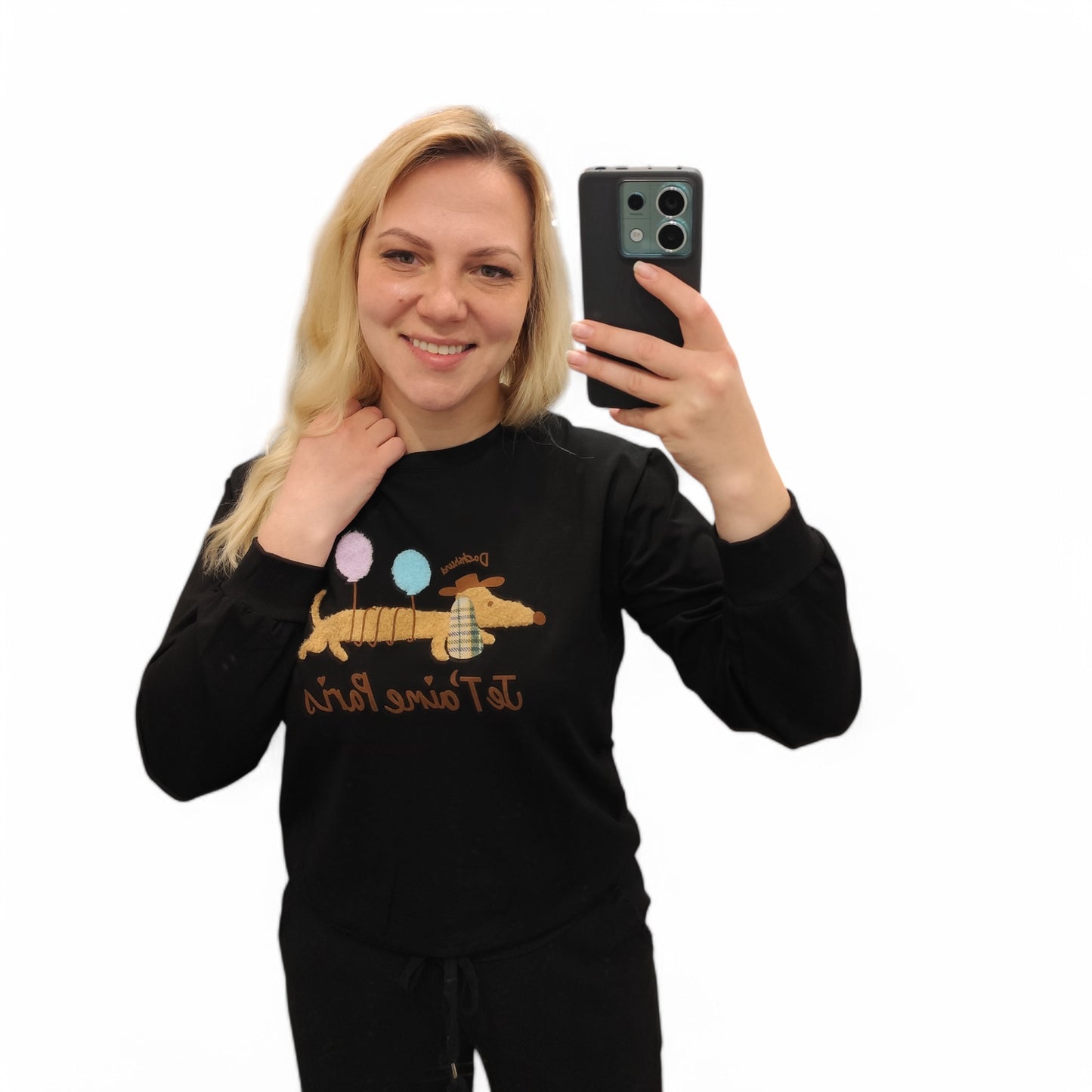 Sweatshirt mit Dackel in Schwarz
