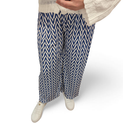 Gemusterte Wide-Leg Hose in Blau-Weiß