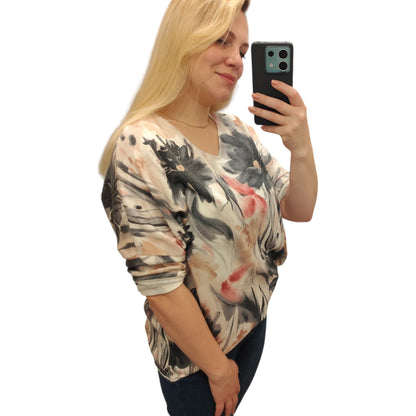 Shirt mit floralem Muster in Grau-Rosa