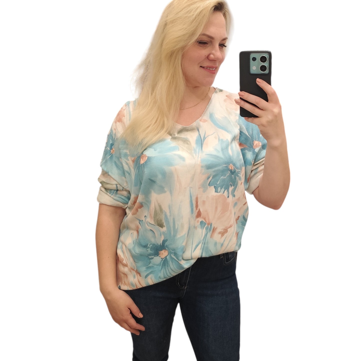 Shirt mit floralem Muster in Beige-Blau