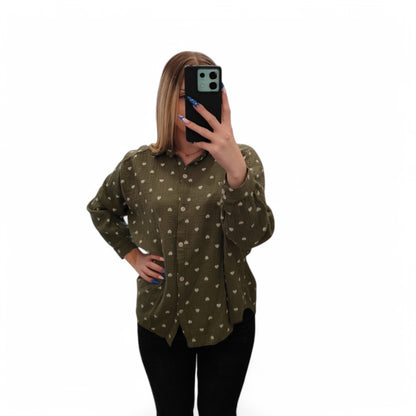 Musselin Bluse mit Herzchen in Olivgrün
