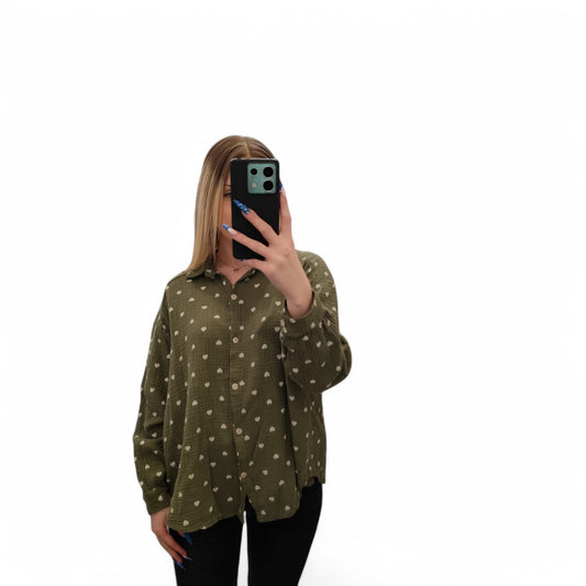 Musselin Bluse mit Herzchen in Olivgrün