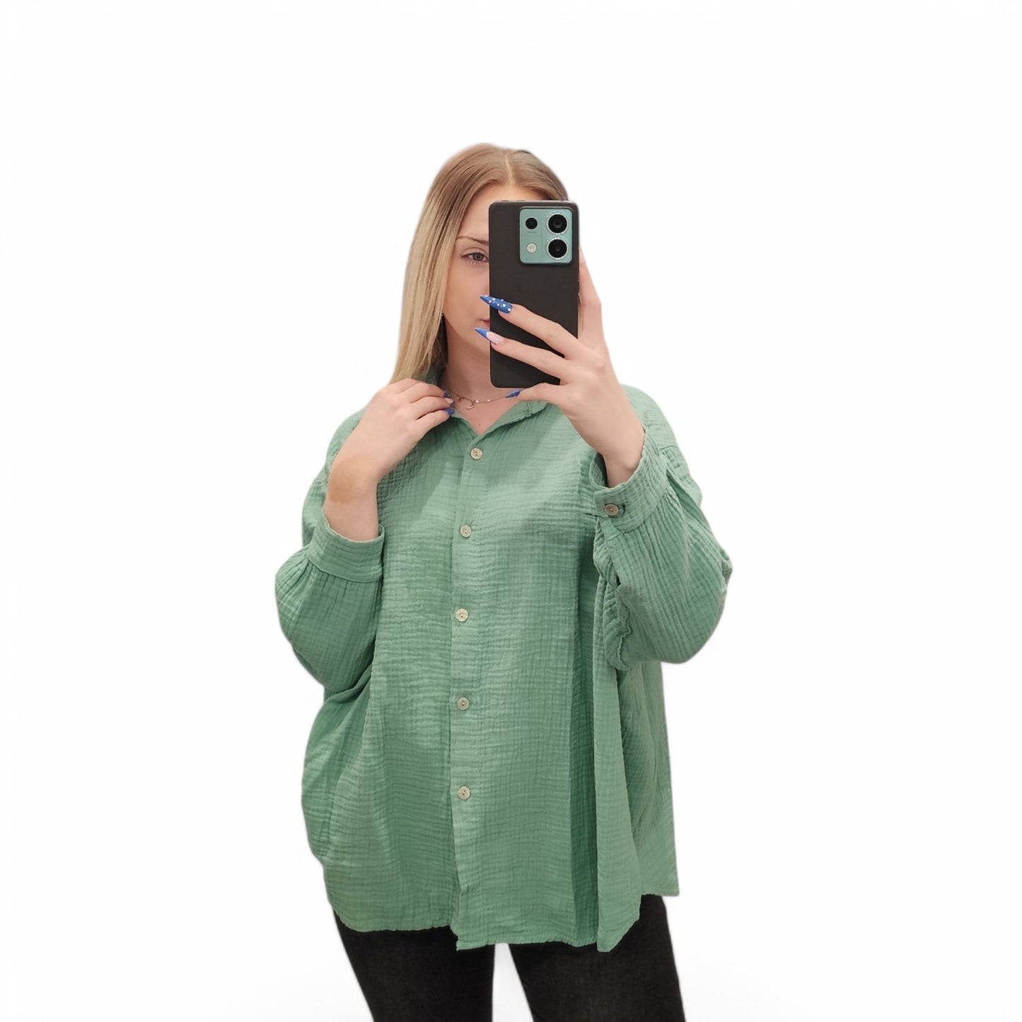 Musselin Bluse in Salbeigrün