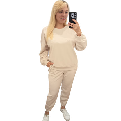 langärmliger Jogginganzug/ Jogging Zweiteiler in Beige