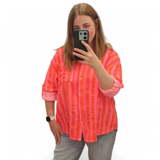 Gestreifte Musselin Bluse in Orange-Pink