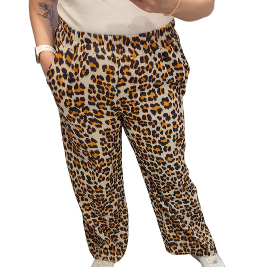 Musselin Hose mit Leomuster in Braun-Orange