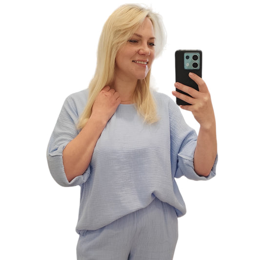 Oversize Musselin Shirt in Hellblau