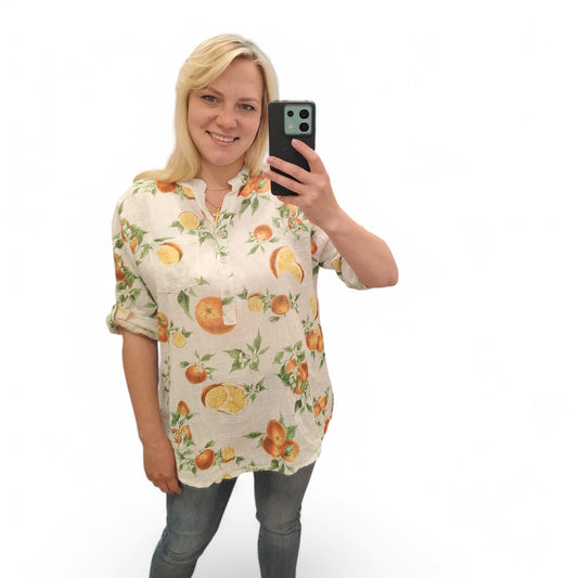 Bluse mit Orangen in Weiß