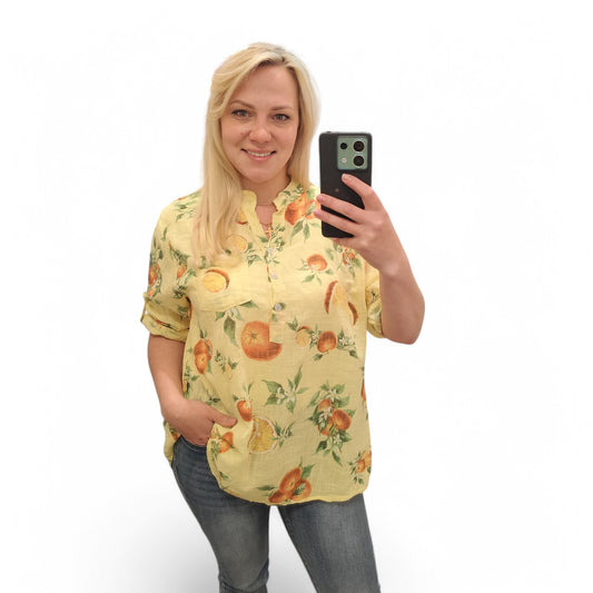 Bluse mit Orangen in Gelb