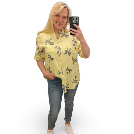 Bluse mit Palmen in Gelb