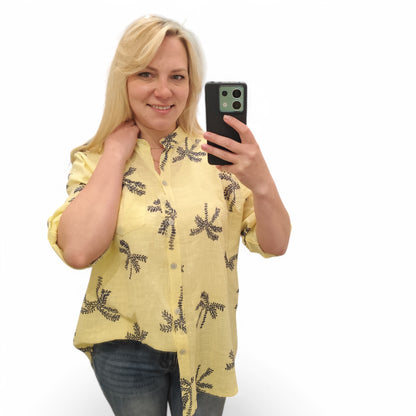 Bluse mit Palmen in Gelb