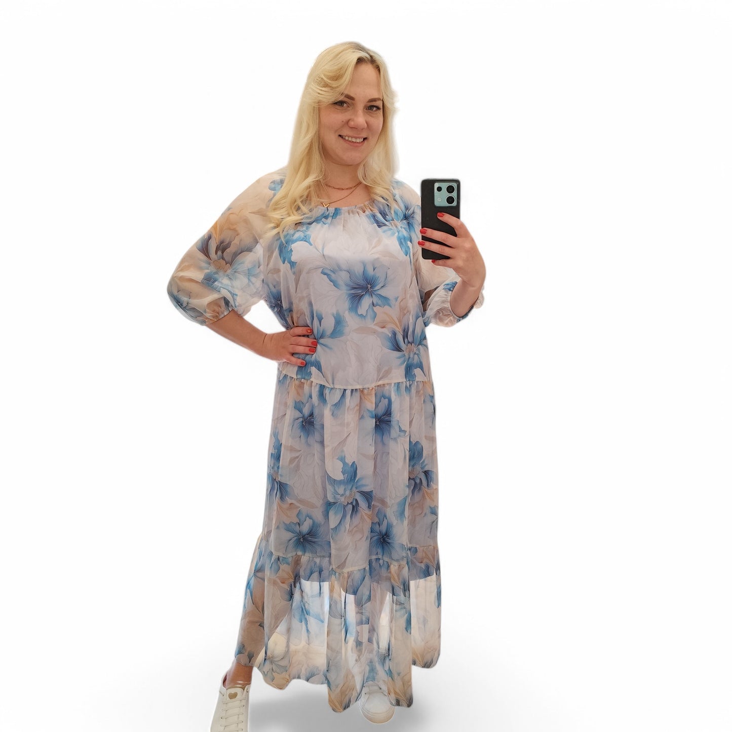 Kleid mit floralem Muster in Blau