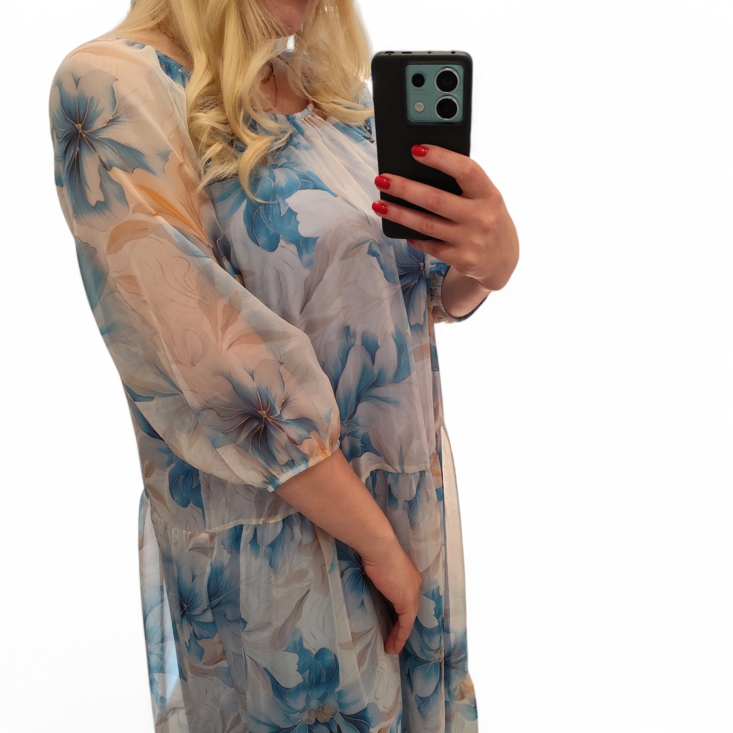 Kleid mit floralem Muster in Blau