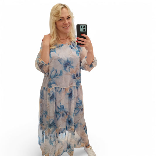 Kleid mit floralem Muster in Blau