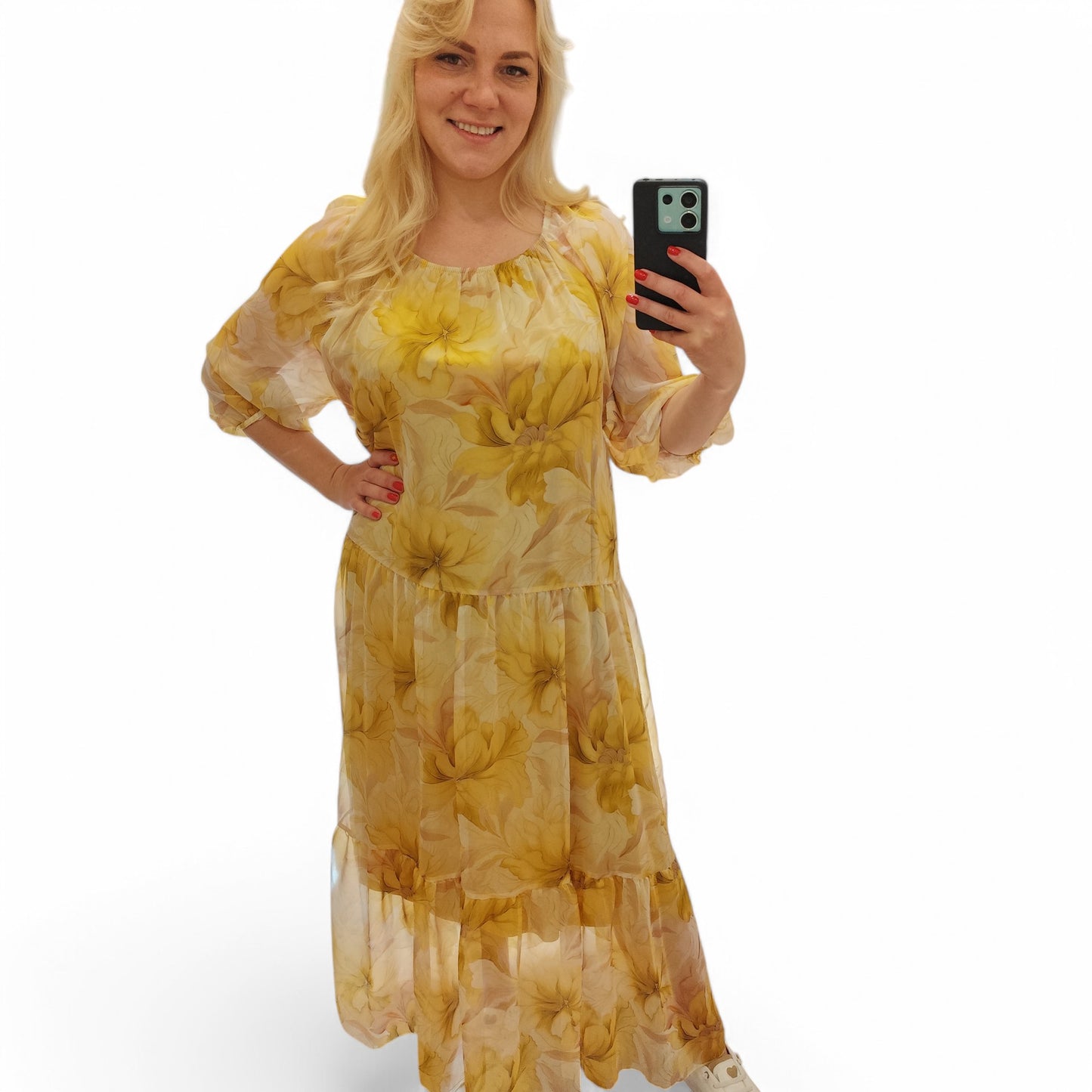 Kleid mit floralem Muster in Gelb