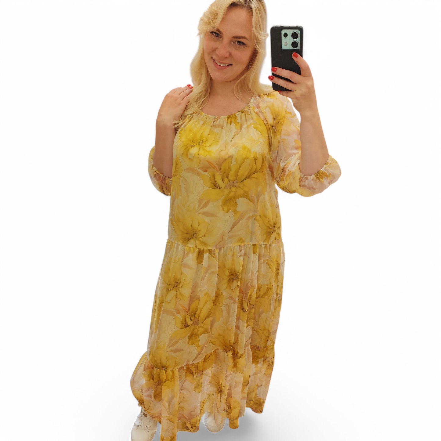 Kleid mit floralem Muster in Gelb