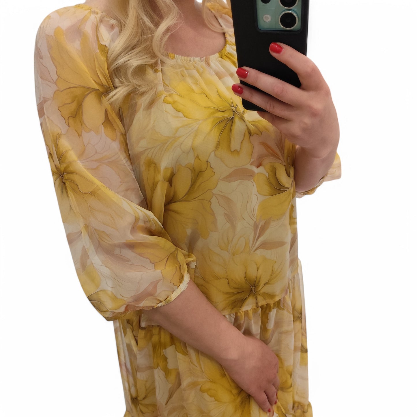 Kleid mit floralem Muster in Gelb
