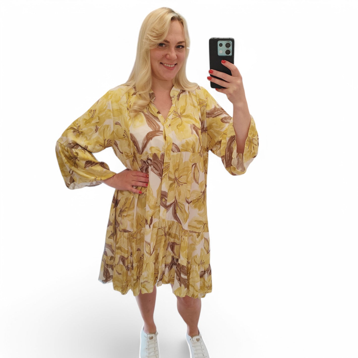 Kleid mit floralem Muster in Gelb