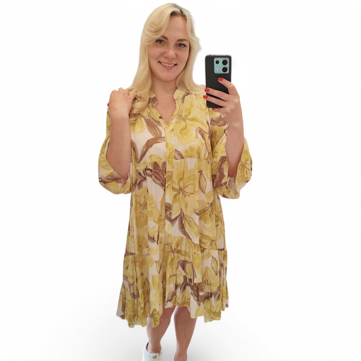 Kleid mit floralem Muster in Gelb