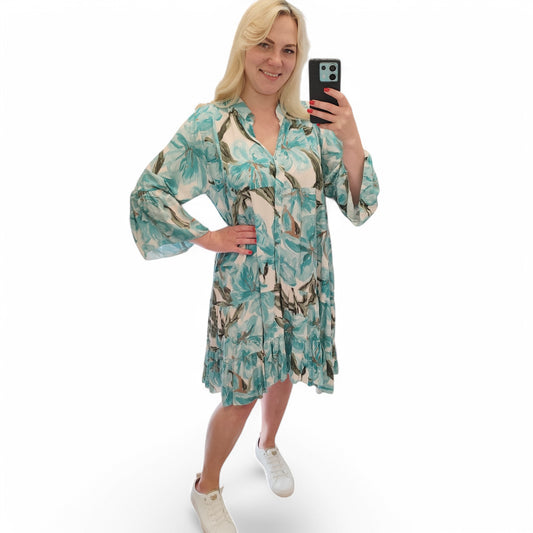 Kleid mit floralem Muster in Türkis