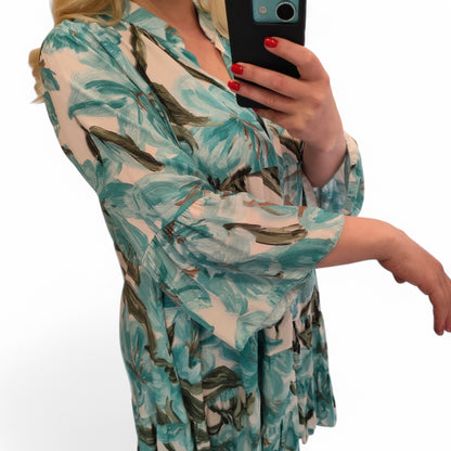 Kleid mit floralem Muster in Türkis