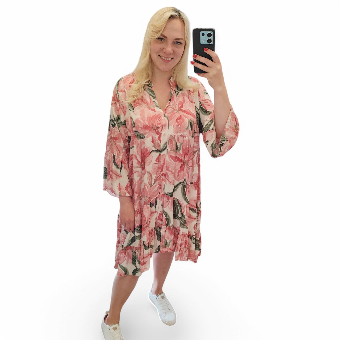 Kleid mit floralem Muster in Rosa