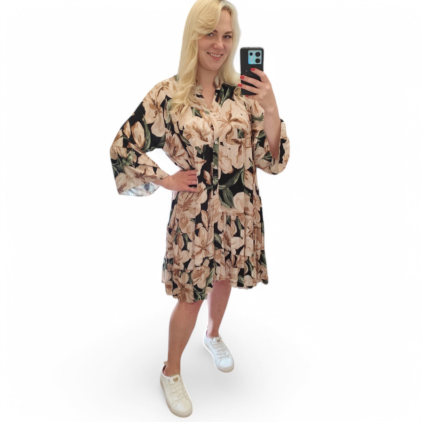 Kleid mit floralem Muster in Beige