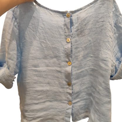 Leinenshirt mit Knopfleiste hinten in Hellblau