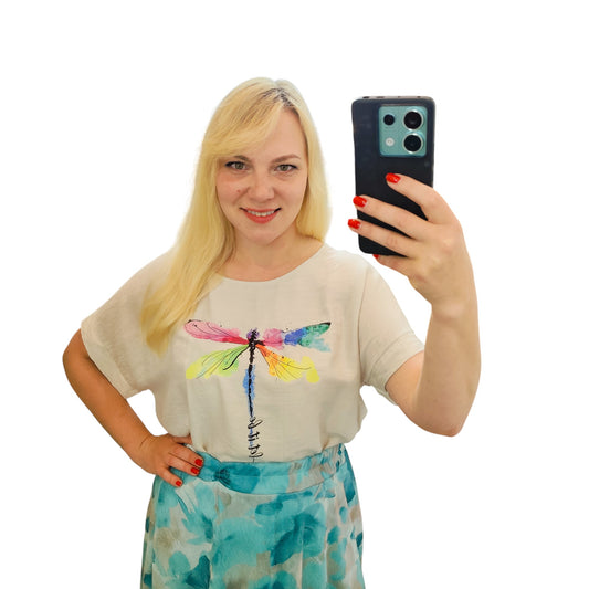 Shirt mit Libelle in Beige