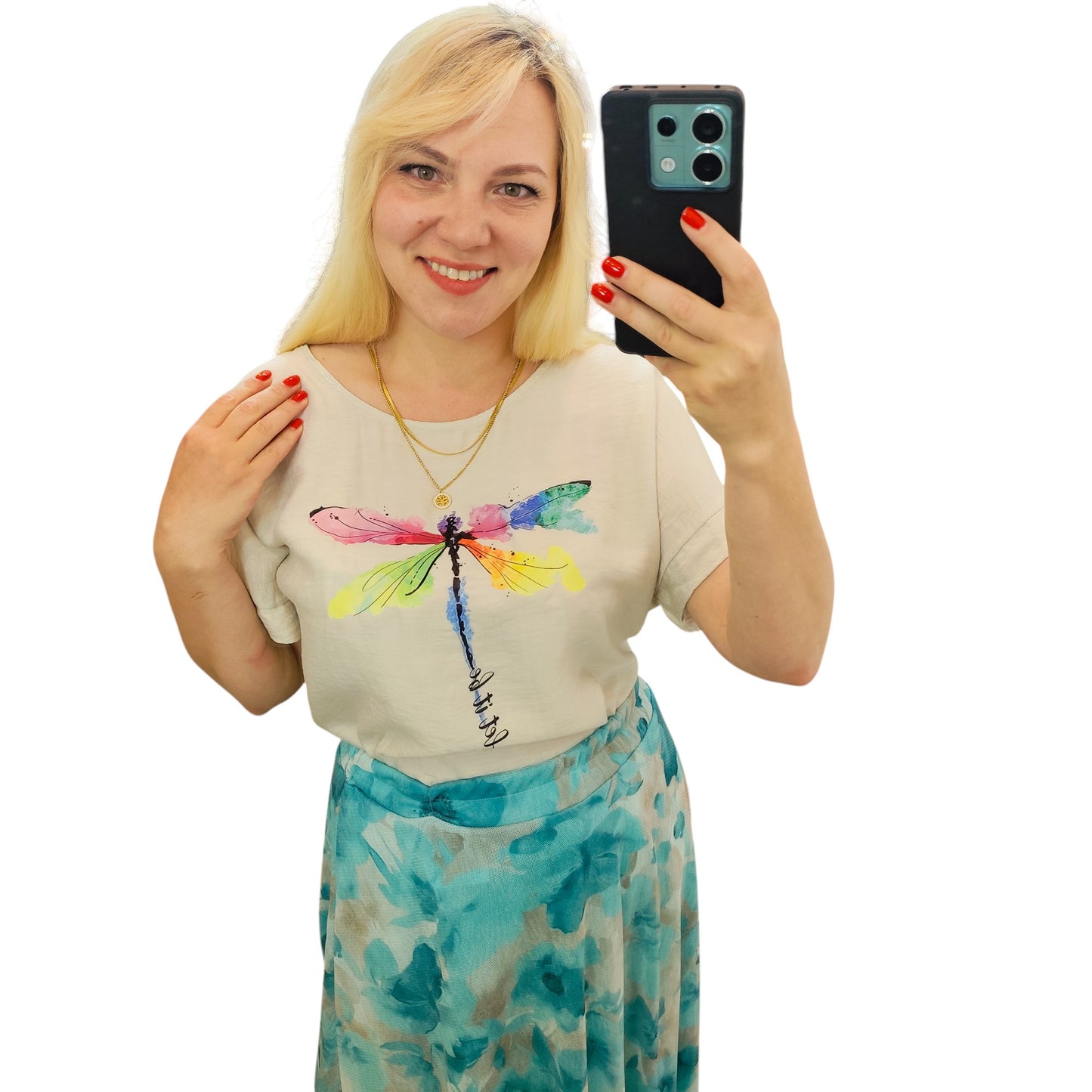 Shirt mit Libelle in Beige