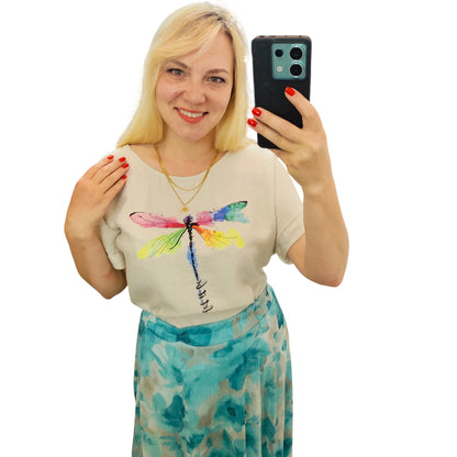 Shirt mit Libelle in Beige