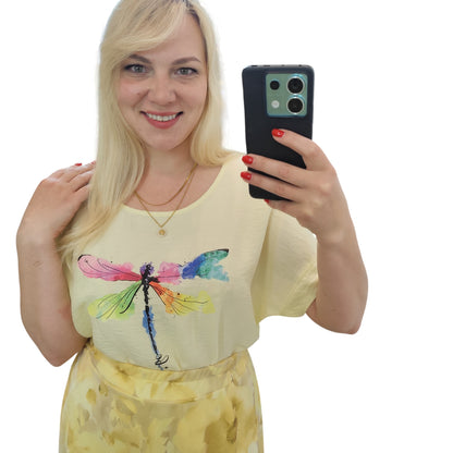 Shirt mit Libelle in Gelb