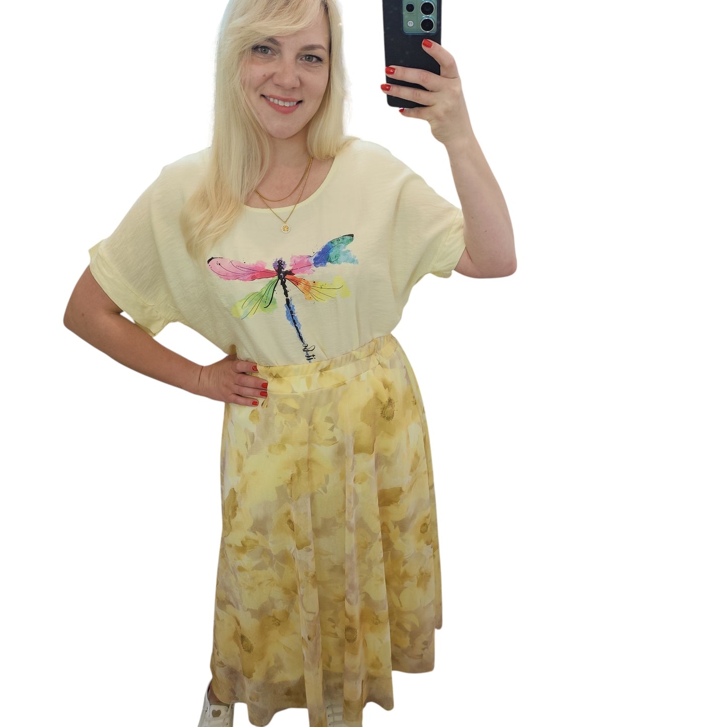 Shirt mit Libelle in Gelb